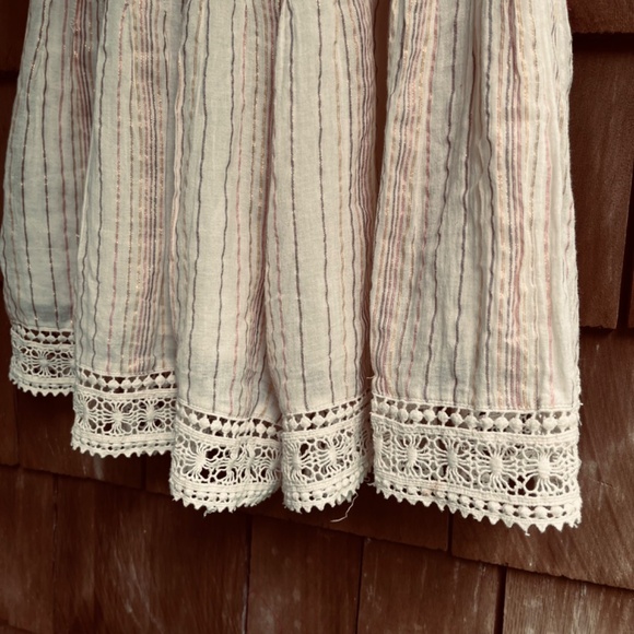 Chloe Laetitia Paris L Peasant Striped Gauze Romper Lace  Crochet Off Shoulder - Picture 16 of 16